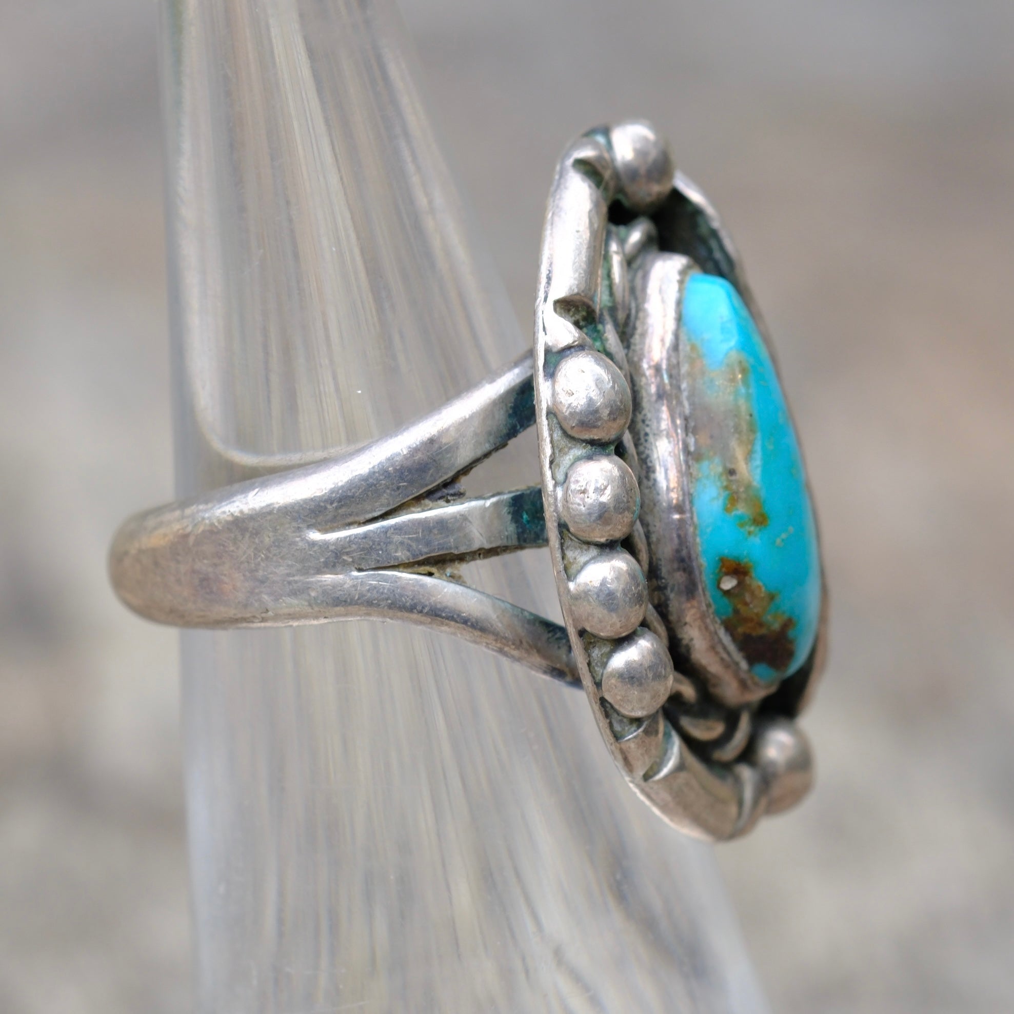 Vintage Sterling Turquoise Feather Ring 5.25