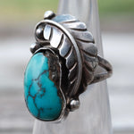 Vintage Sterling Turquoise Feather Ring 4