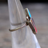 Vintage Sterling Turquoise Coral and Shell Inlay Ring  4