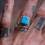 Vintage Sterling Turquoise Stamped Band Ring 9.75