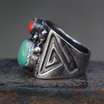 Vintage Sterling Turquoise and Coral Tribal Band 9