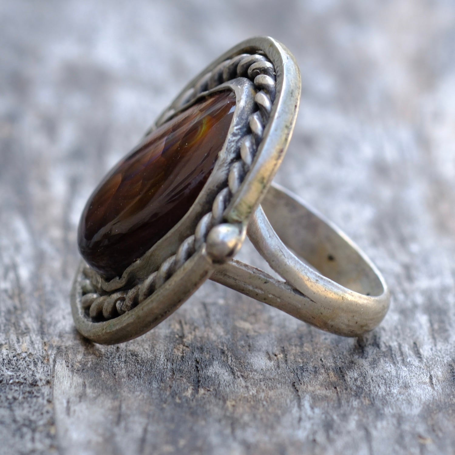 Vintage Sterling Fire Agate Roper Ring 6.75