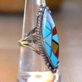 Vintage Sterling Multistone Inlay Ring 8.25