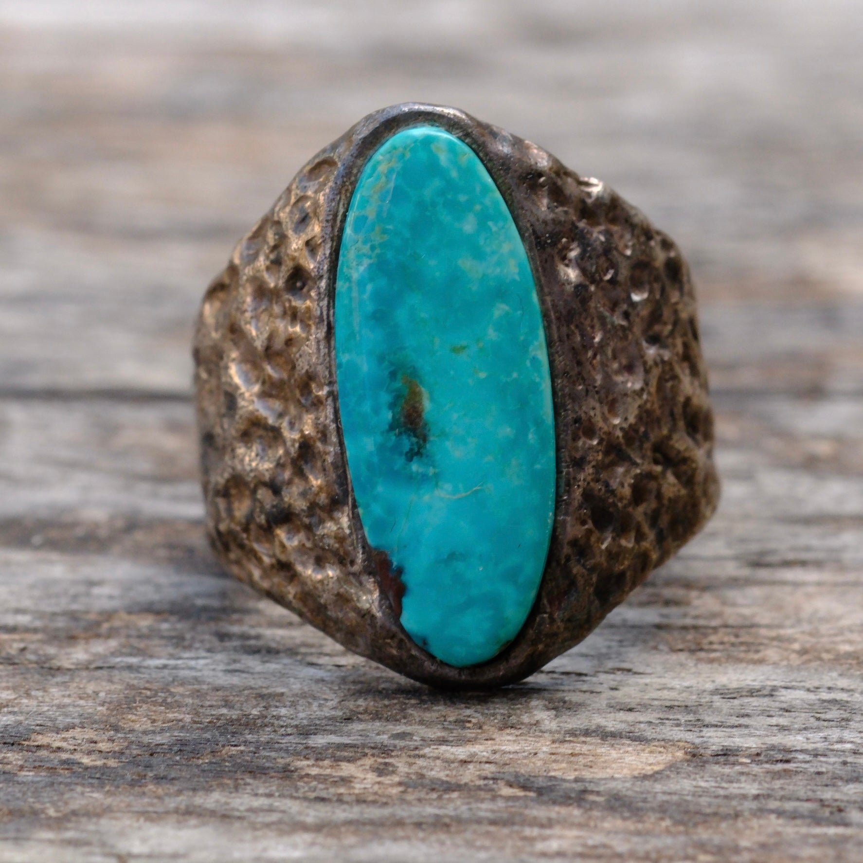 Vintage Sterling Turquoise Textured Band Ring 7