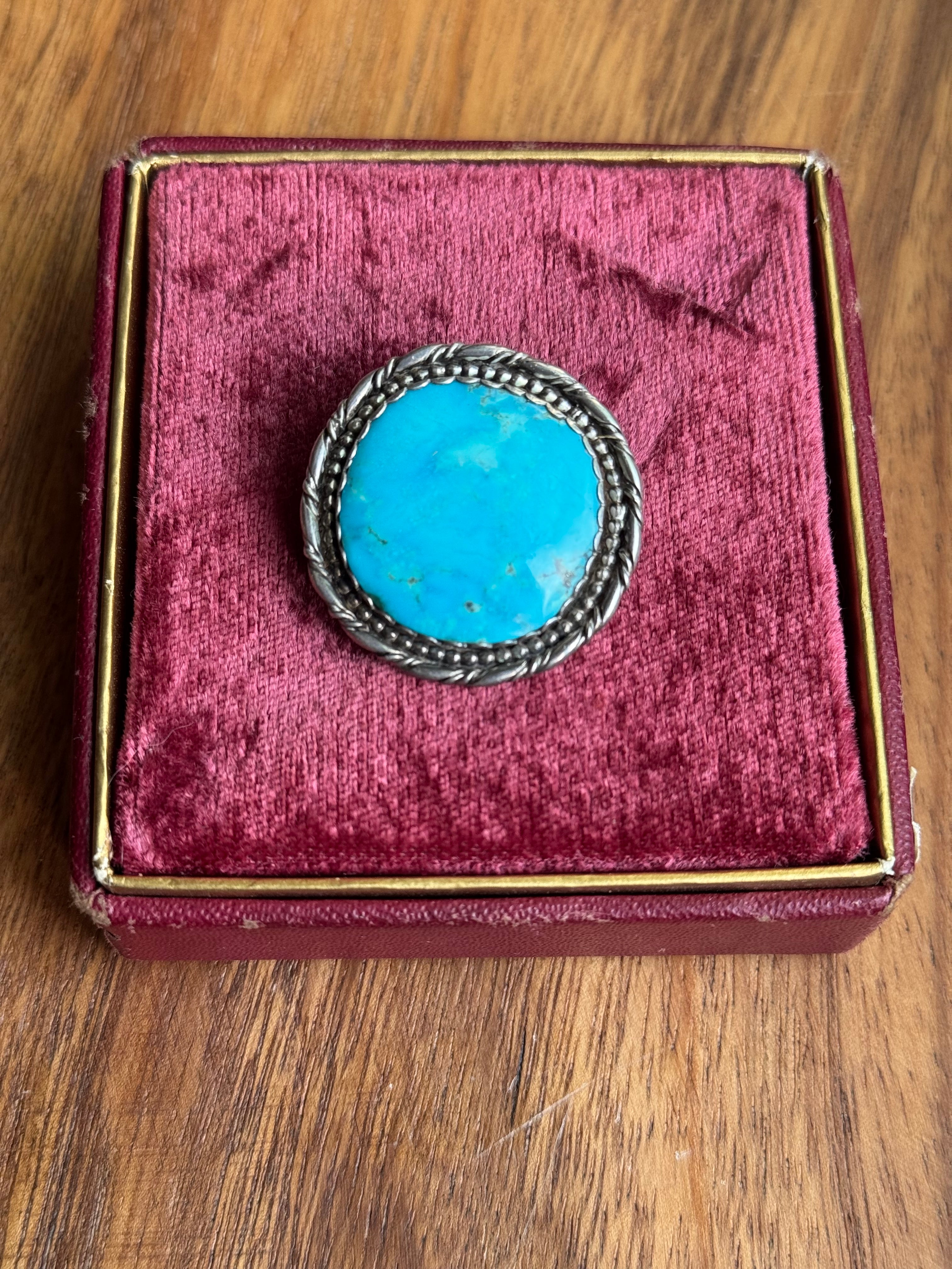 Vintage Sterling Silver Turquoise Twisted Roper Pin