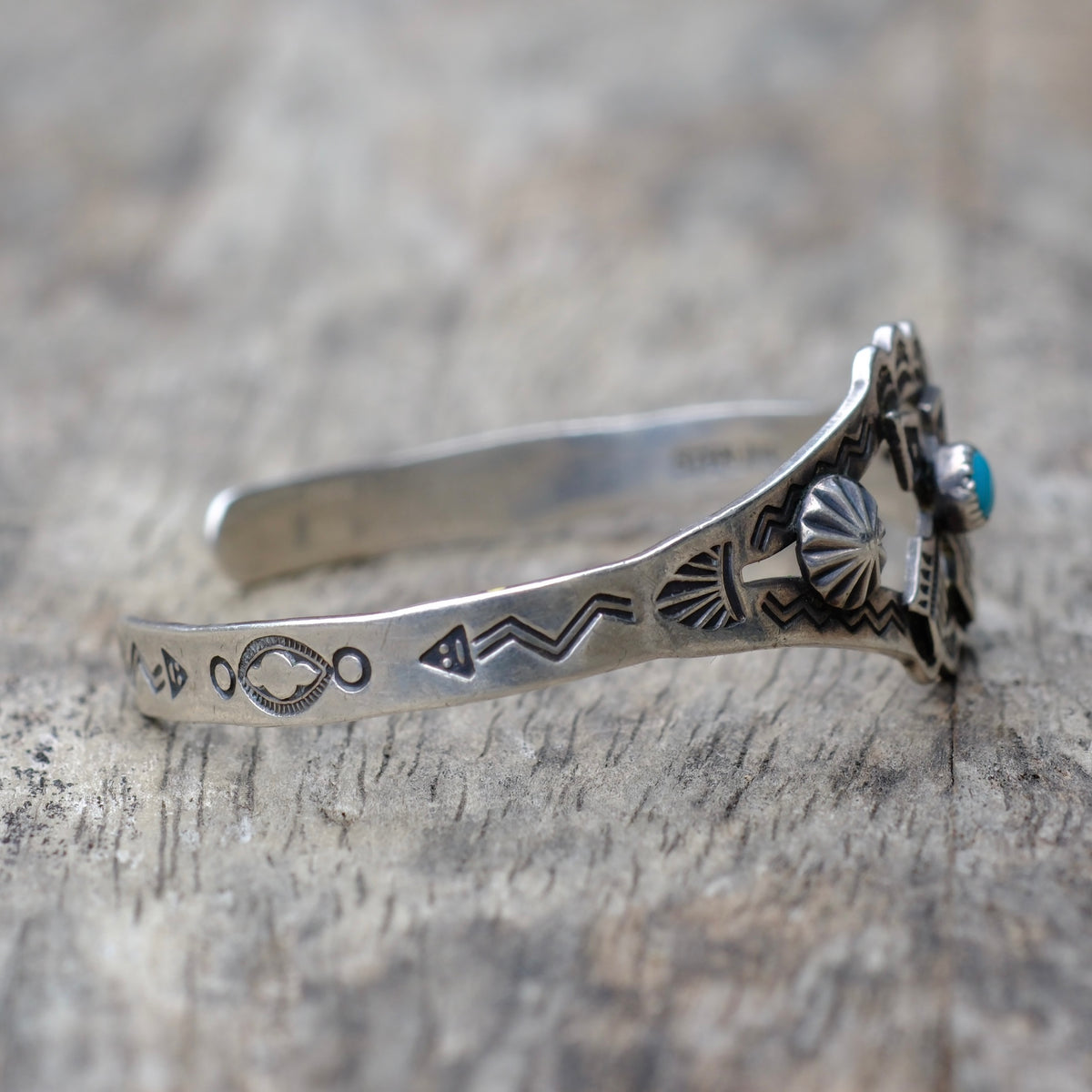 Vintage Sterling Crossed Arrows Turquoise Cuff Bracelet