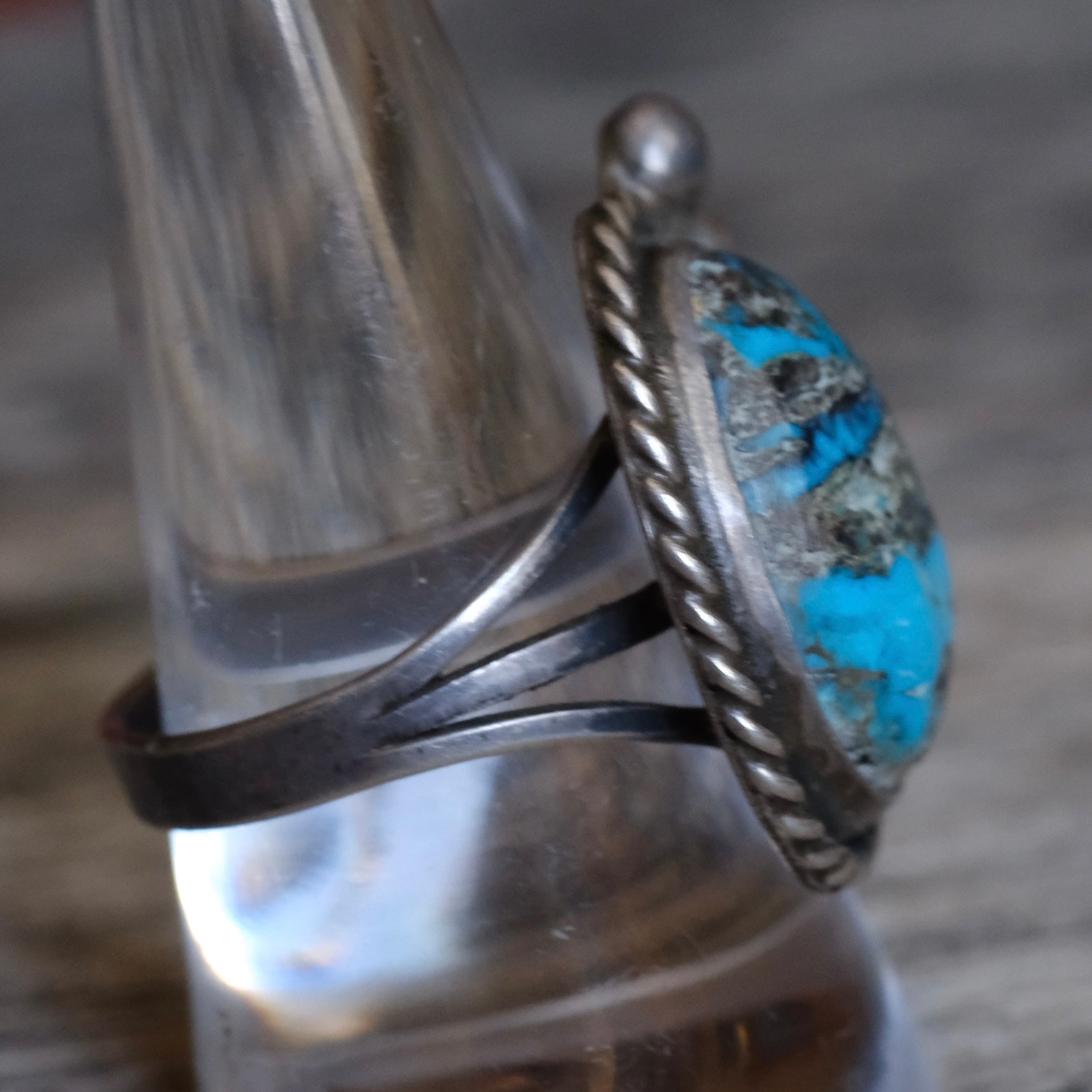 Vintage Sterling Turquoise Roper Ring 10.25