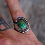 Vintage Sterling Turquoise Feather Ring 6.25