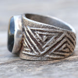 Vintage Sterling Sand Cast Labradorite Ring 10