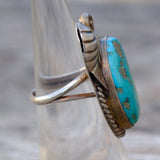Vintage Sterling Turquoise Feather Ring 5.5
