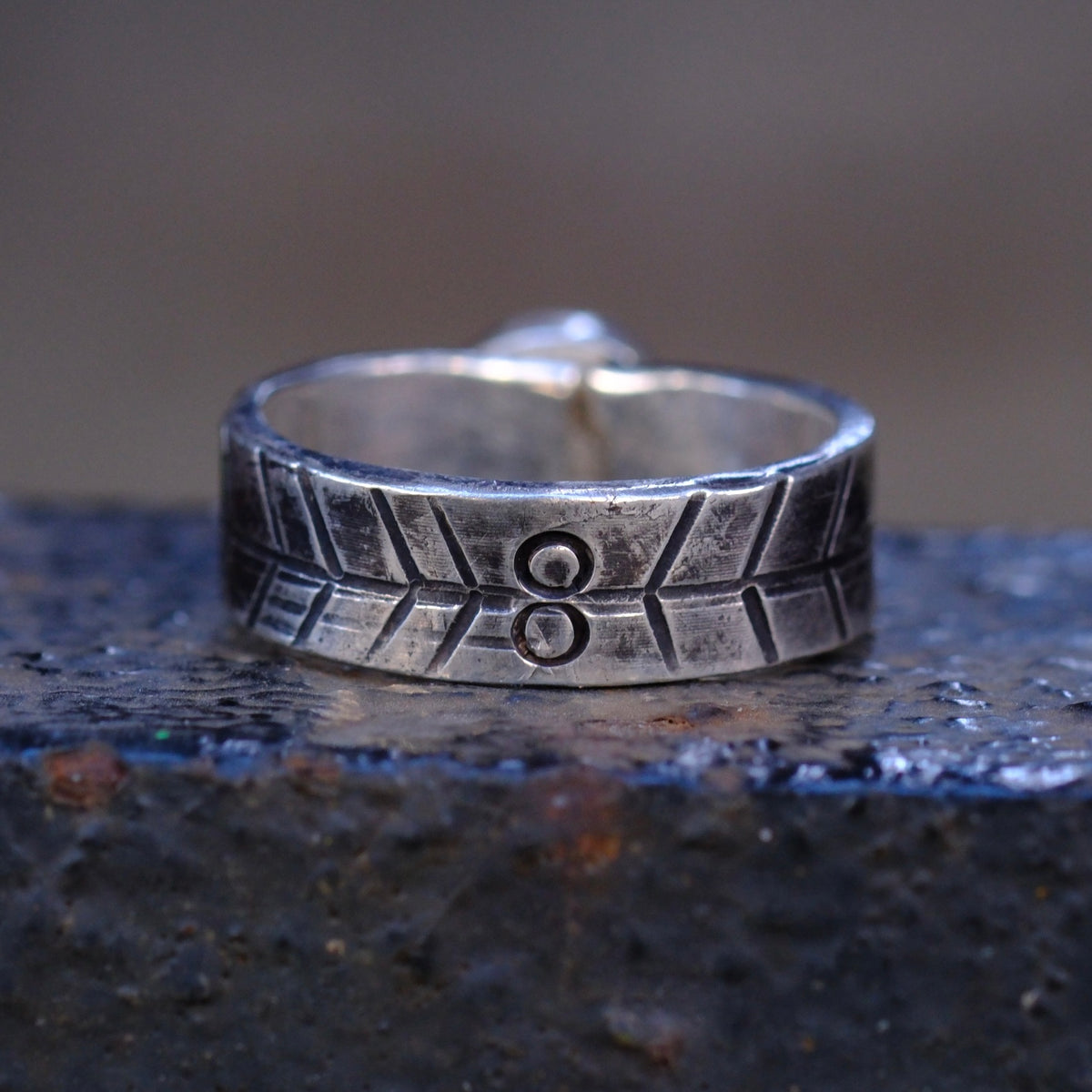 Sterling Silver Lone Mountain Turquoise Stamped Band Ring 6