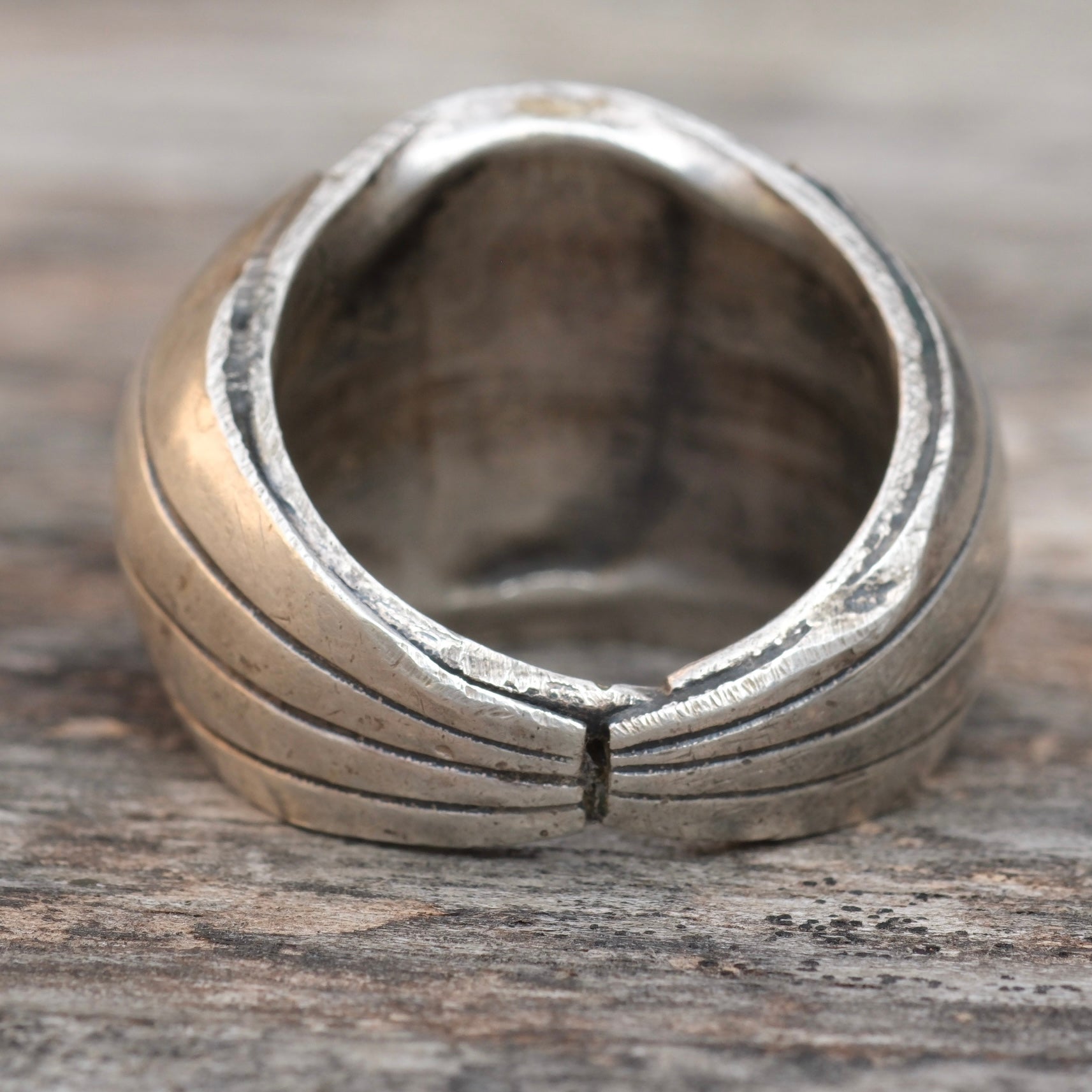 Vintage Sterling Turquoise Ribbed Band Ring 10