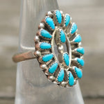 Vintage Sterling Turquoise Cluster Ring 6.5