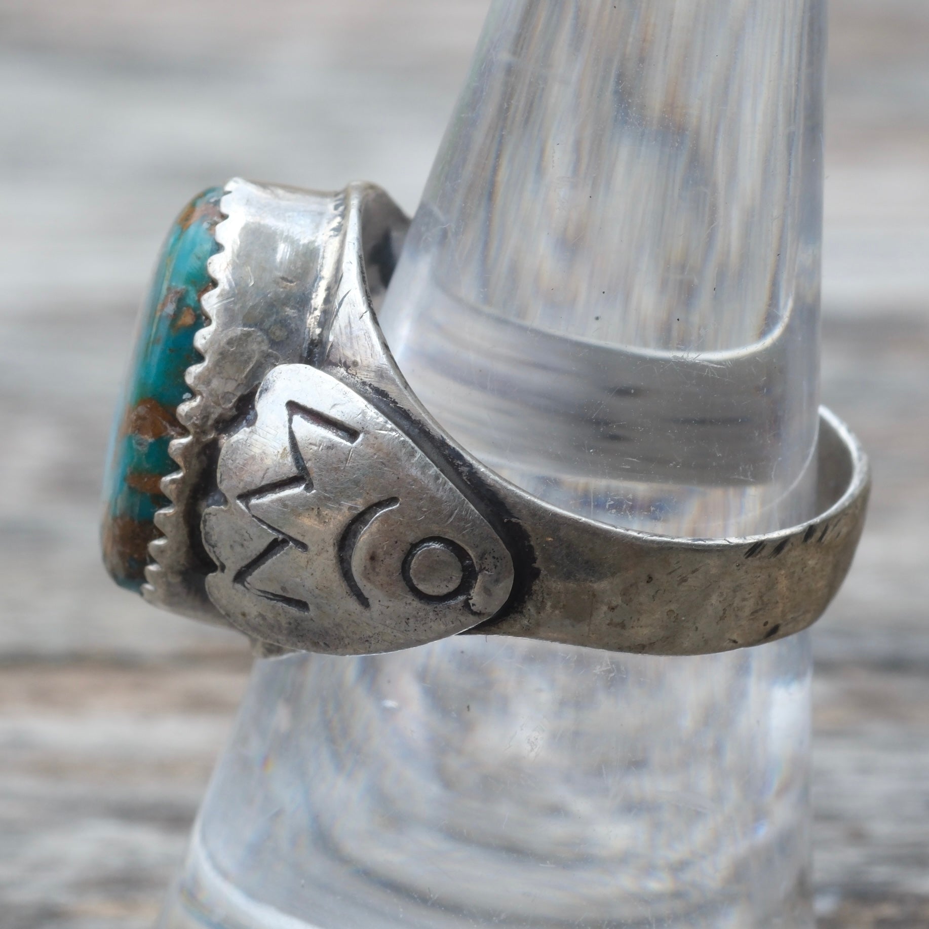 Vintage Sterling Turquoise Stamped Band Ring 6.25