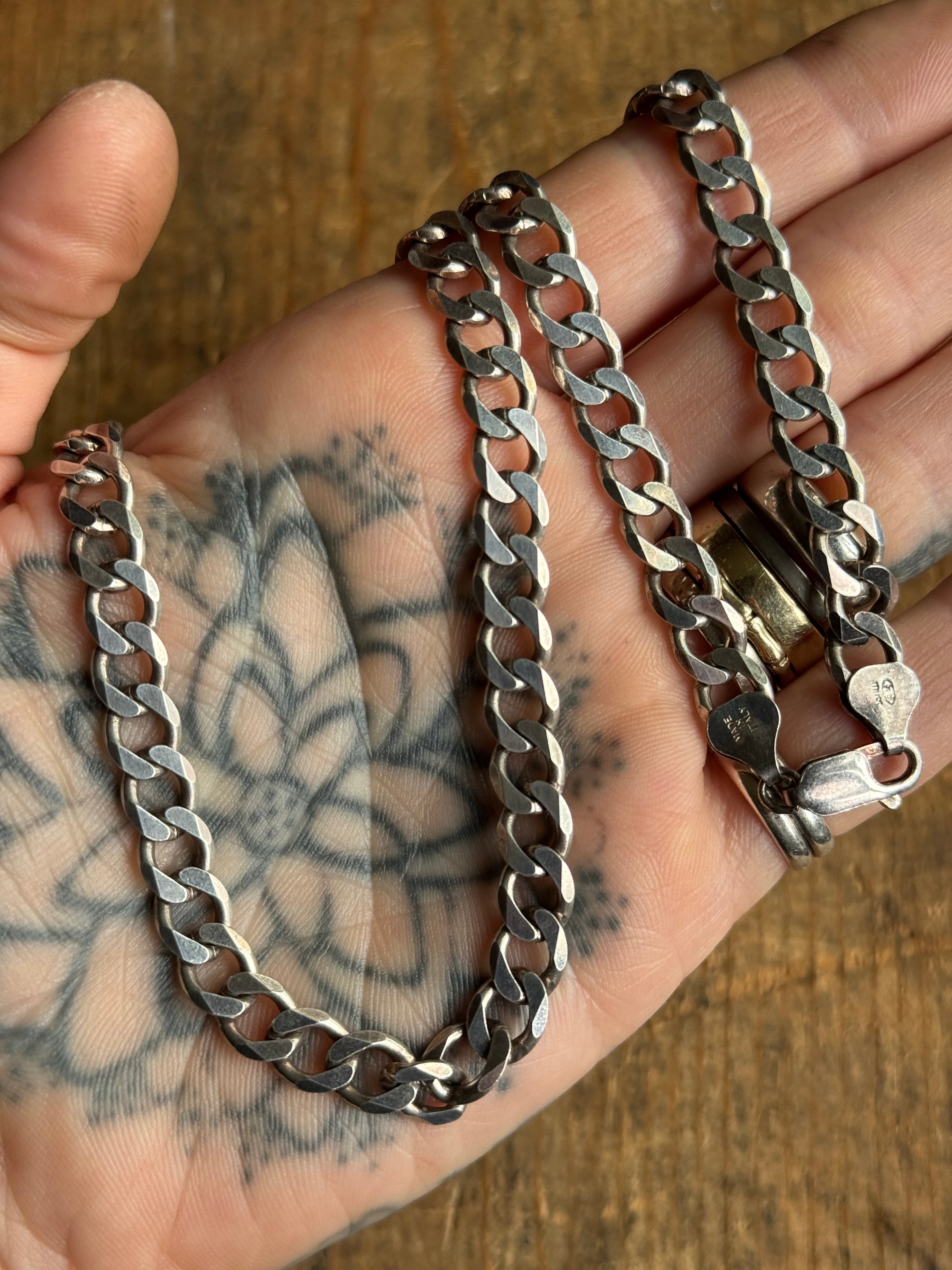 Vintage Sterling Silver 22” Chunky Curb Chain