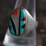 Vintage Sterling Zuni Inlay Ring 10.75