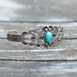 Vintage Sterling Turquoise Stamped Arrows Cuff