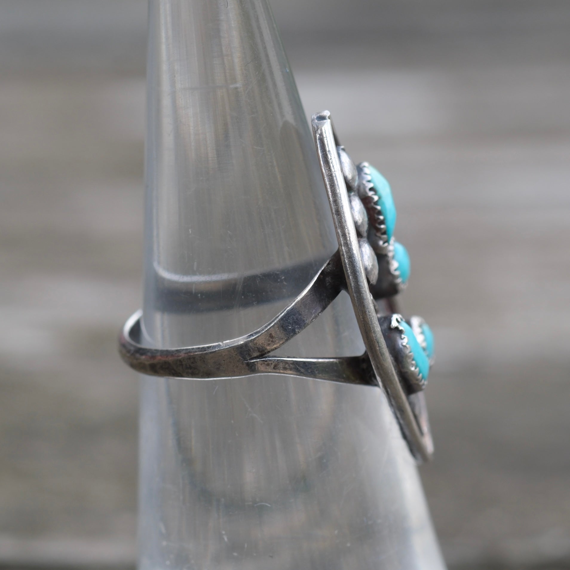 Vintage Sterling Turquoise Cluster Ring 4.25