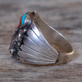 Vintage Sterling Turquoise and Coral Buffalo Ring 10