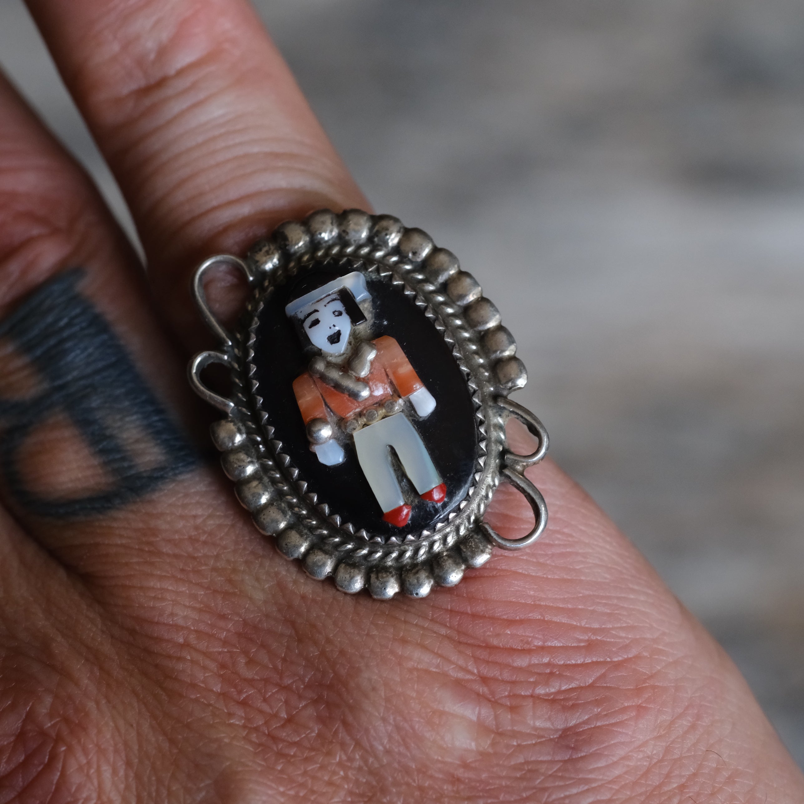 Vintage Sterling Navajo Zuni Multistone Inlay Ring Ring 6.75