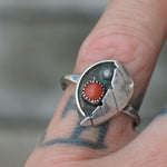 Vintage Sterling Coral Feather Ring 6.75