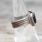 Vintage Sterling Onyx Feather Ring 7
