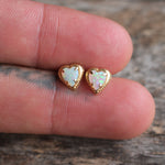 Vintage 14K Gold Opal Heart Stud Earrings