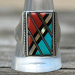 Vintage Sterling Multistone Inlay Ring 10.75