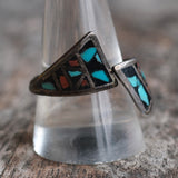 Vintage Sterling Turquoise Chip Overpass Ring 10.25
