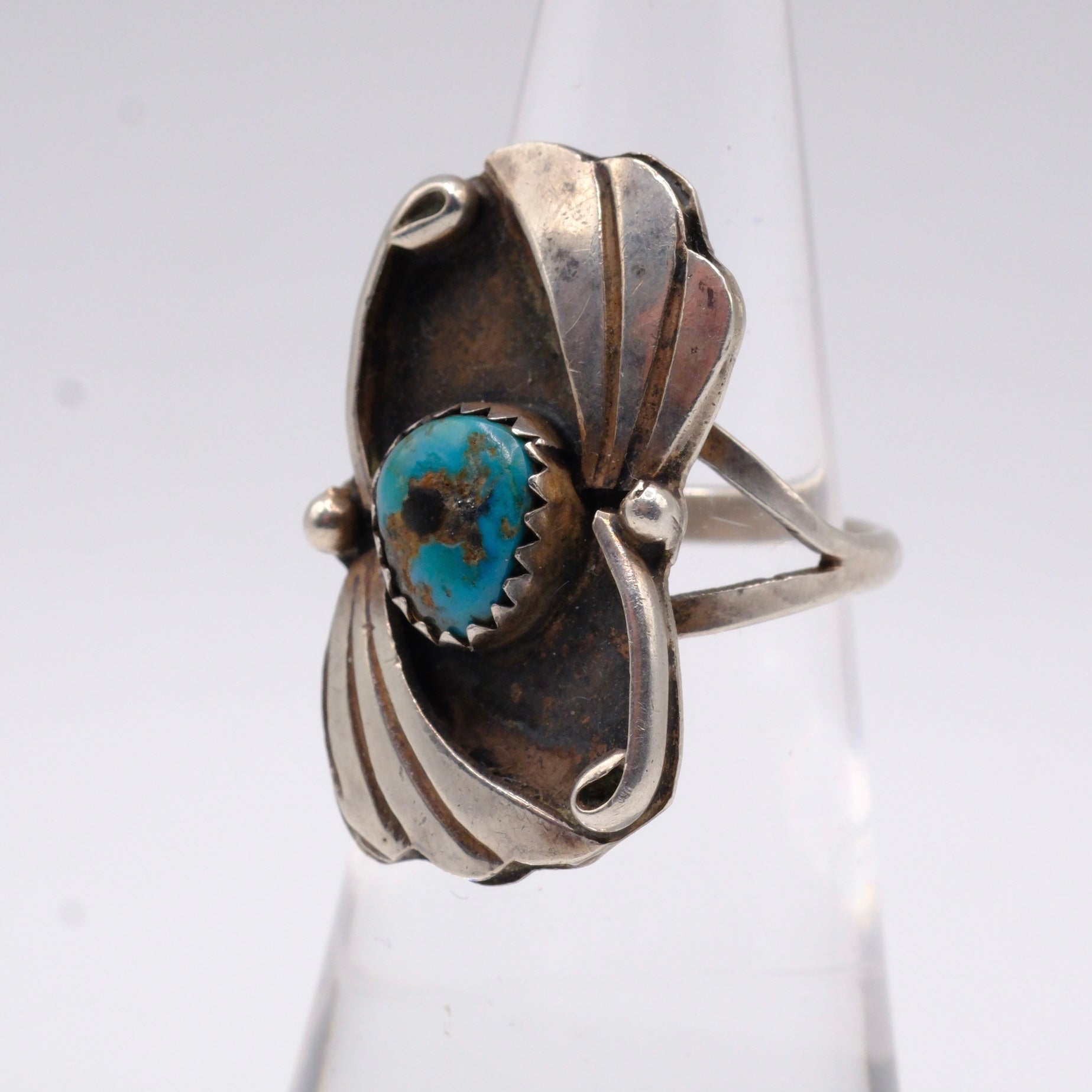 Vintage Sterling Turquoise Feather Ring 4.75