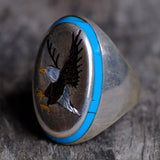 Vintage Sterling Inlaid Eagle Ring 10