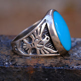 Vintage Sterling Turquoise Thunderbird Ring 8.5