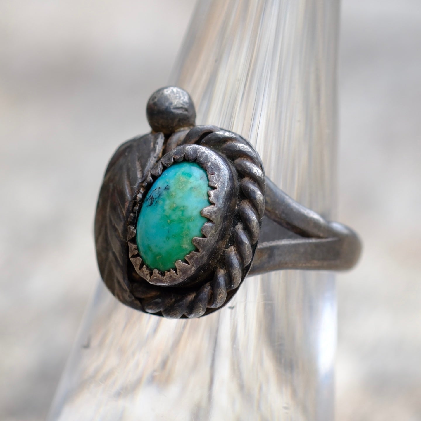 Vintage Sterling Turquoise Roper Ring 6.75