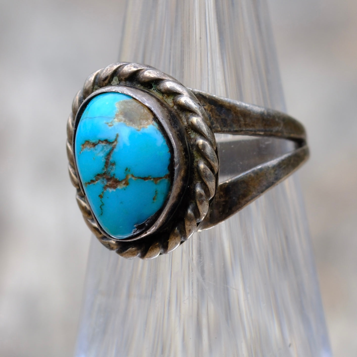 Vintage Sterling Turquoise Roper Ring 2.75