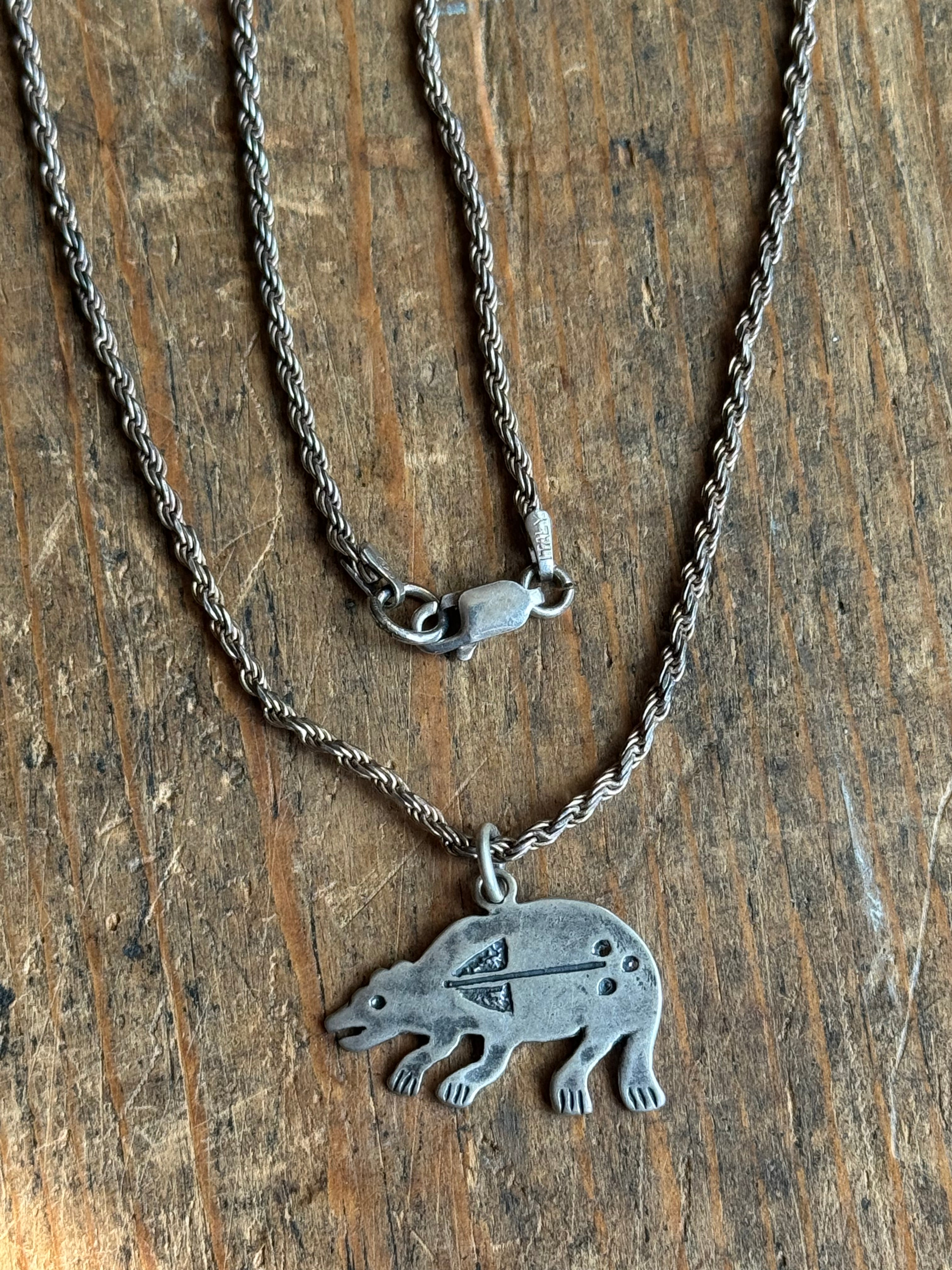 Vintage Sterling Silver Stamped Bear Fetish 18" Necklace