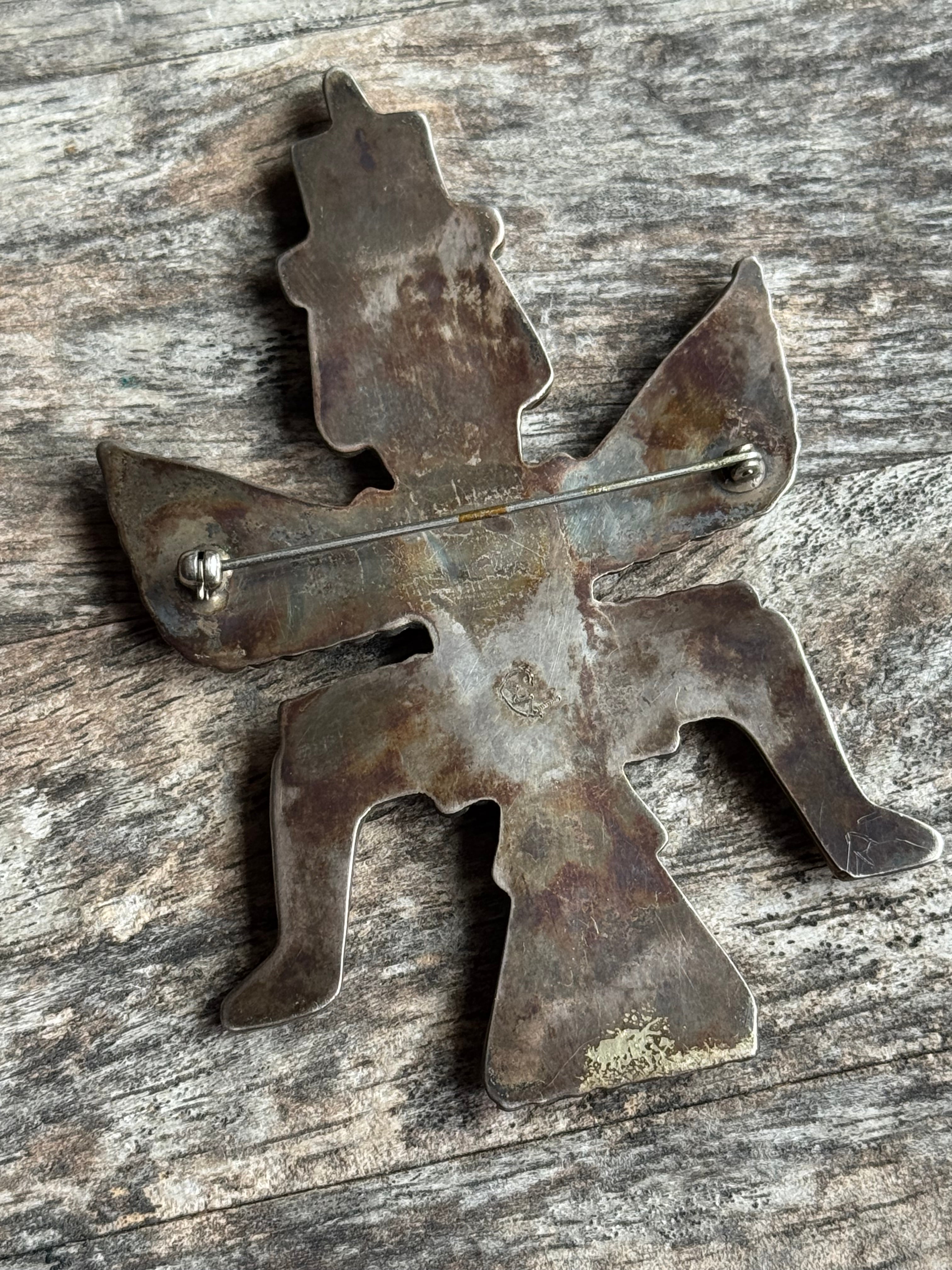 MASSIVE Vintage Sterling Silver Multistone Inlay Kachina Pin