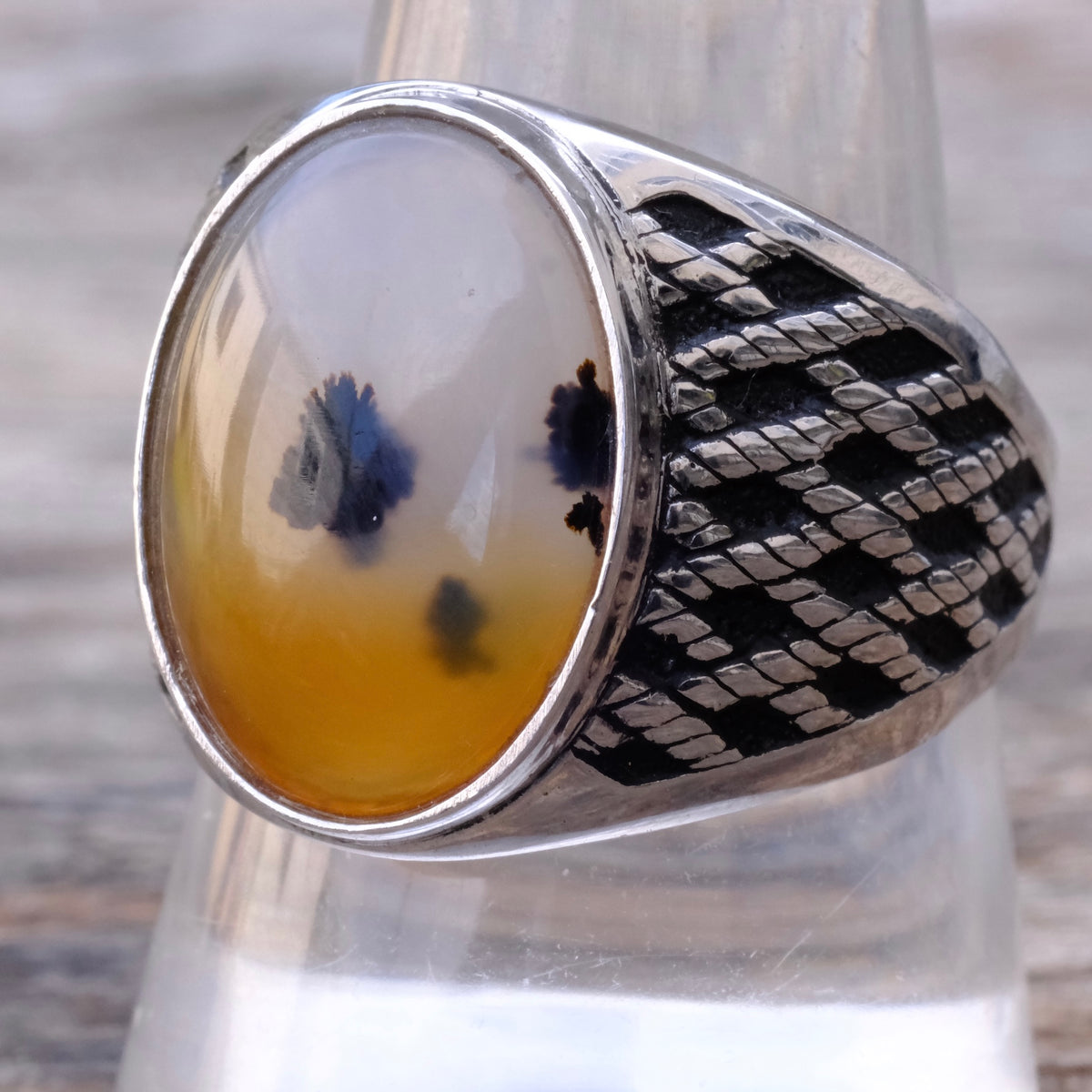 Vintage Sterling Agate Ring 10.5