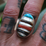 Vintage Sterling Multistone Inlay Ring 10.5