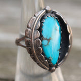 Vintage Sterling Turquoise Feather Ring 5.5