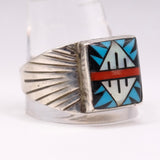 Vintage Sterling Zuni Inlay Ring 14.75