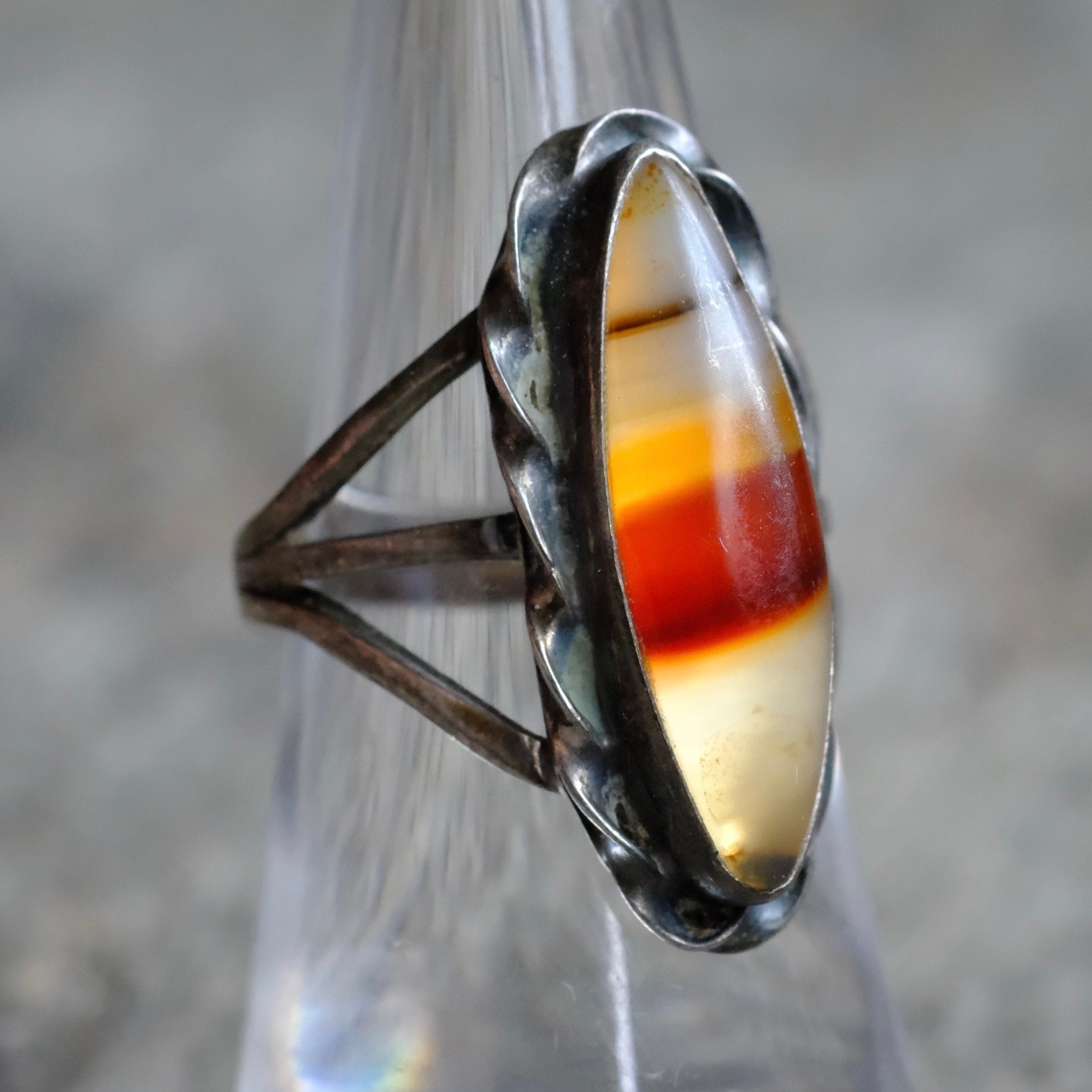 Vintage Sterling Agate Roper Ring 6.5