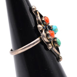Vintage Sterling Turquoise and Coral Cluster Ring 4.5