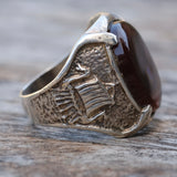 Vintage Sterling Tallship Fire Agate Ring 10