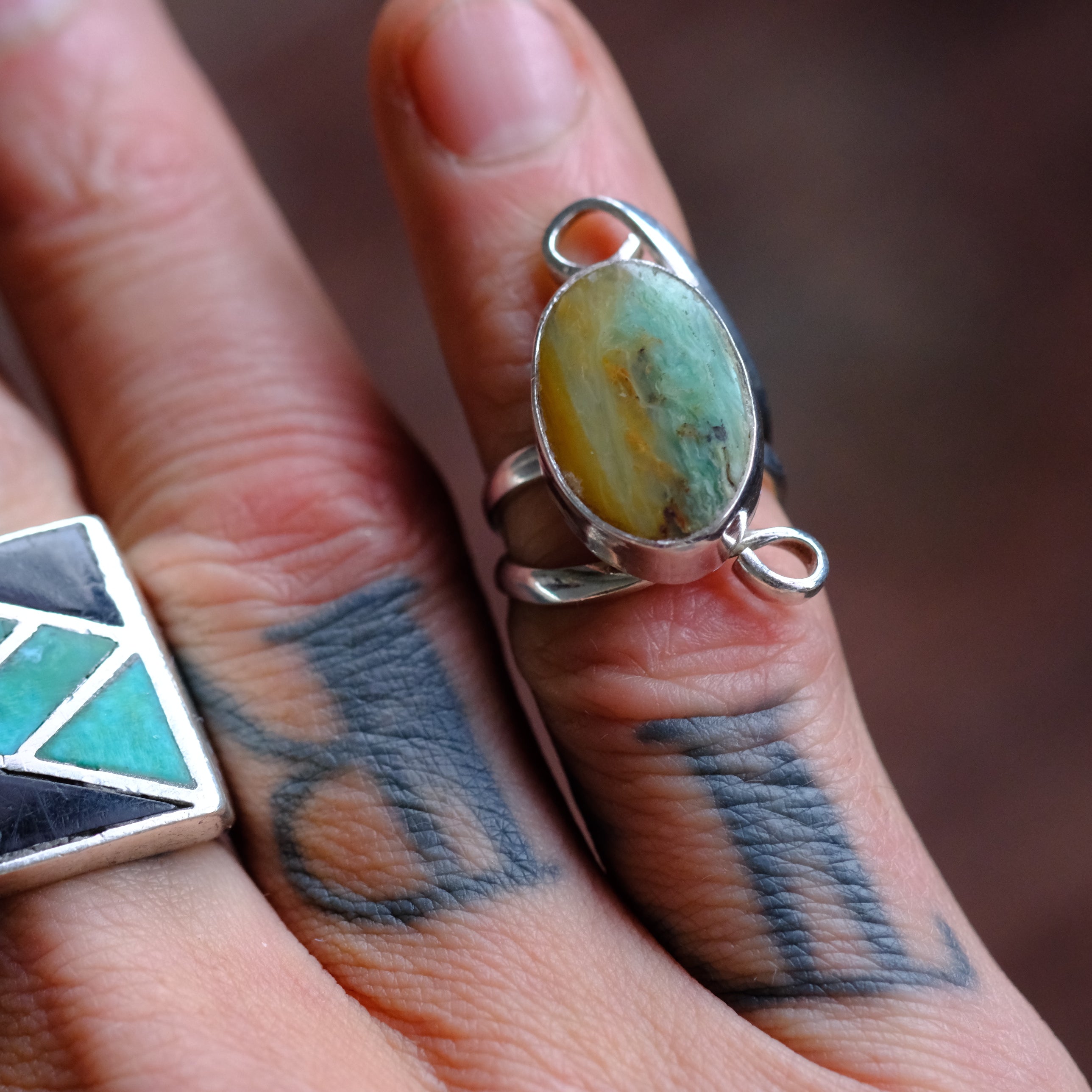 Vintage Sterling Agate Ring 4.25