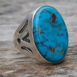 Vintage Sterling Turquoise Stamped V Ring 9.75
