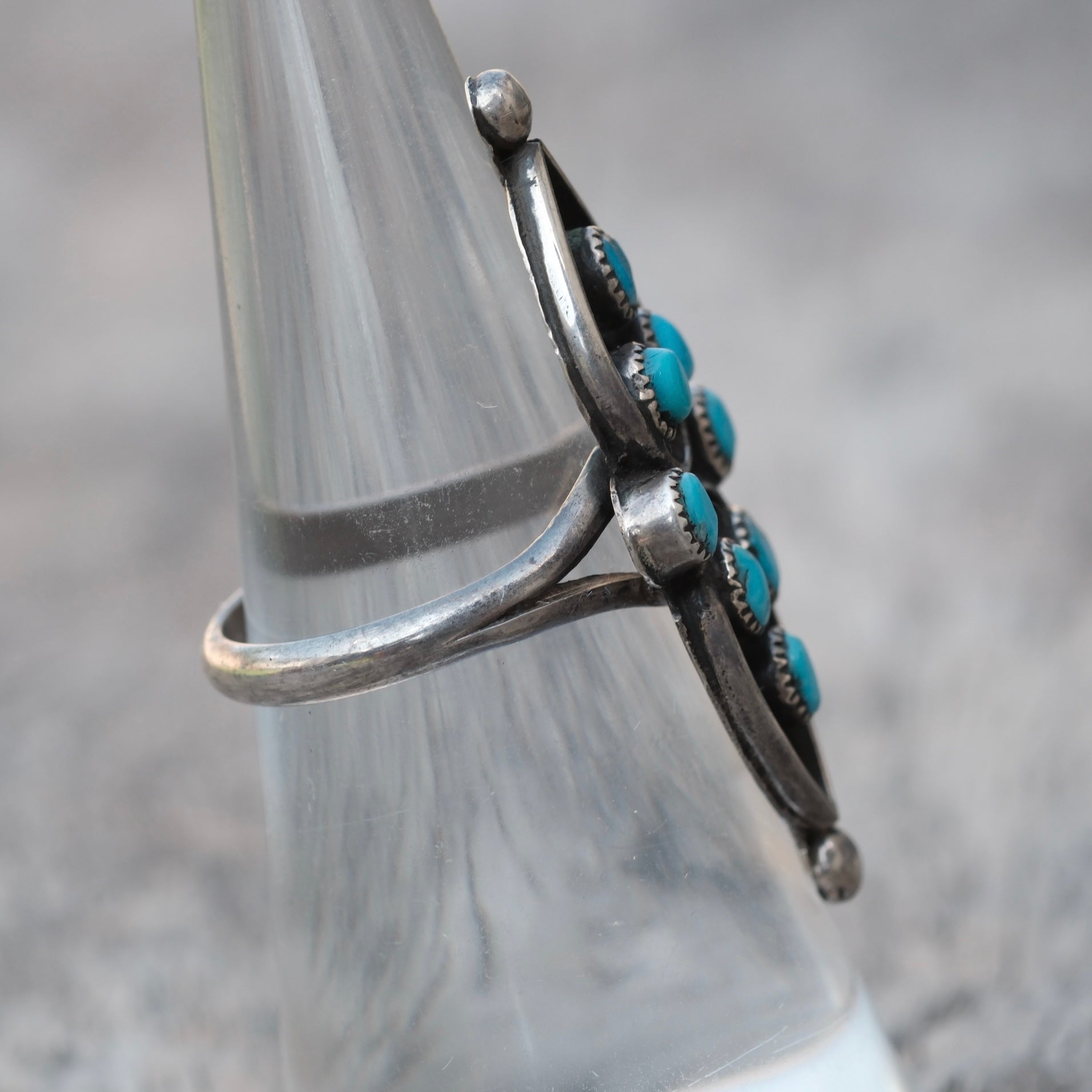 Vintage Sterling Turquoise Cluster Ring 6.5