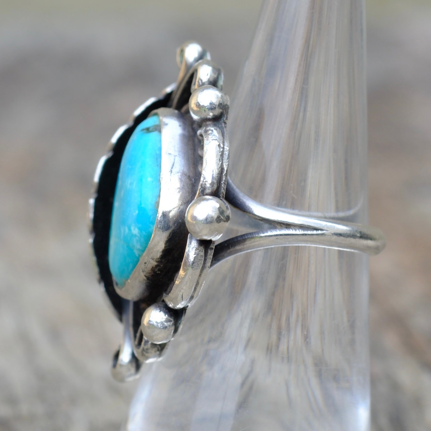 Vintage Sterling Turquoise Feather Ring 6.25