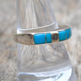 Vintage Sterling Turquoise Inlay Band Ring 8.75