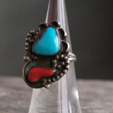 Vintage Sterling Turquoise and Coral Ring 4.5