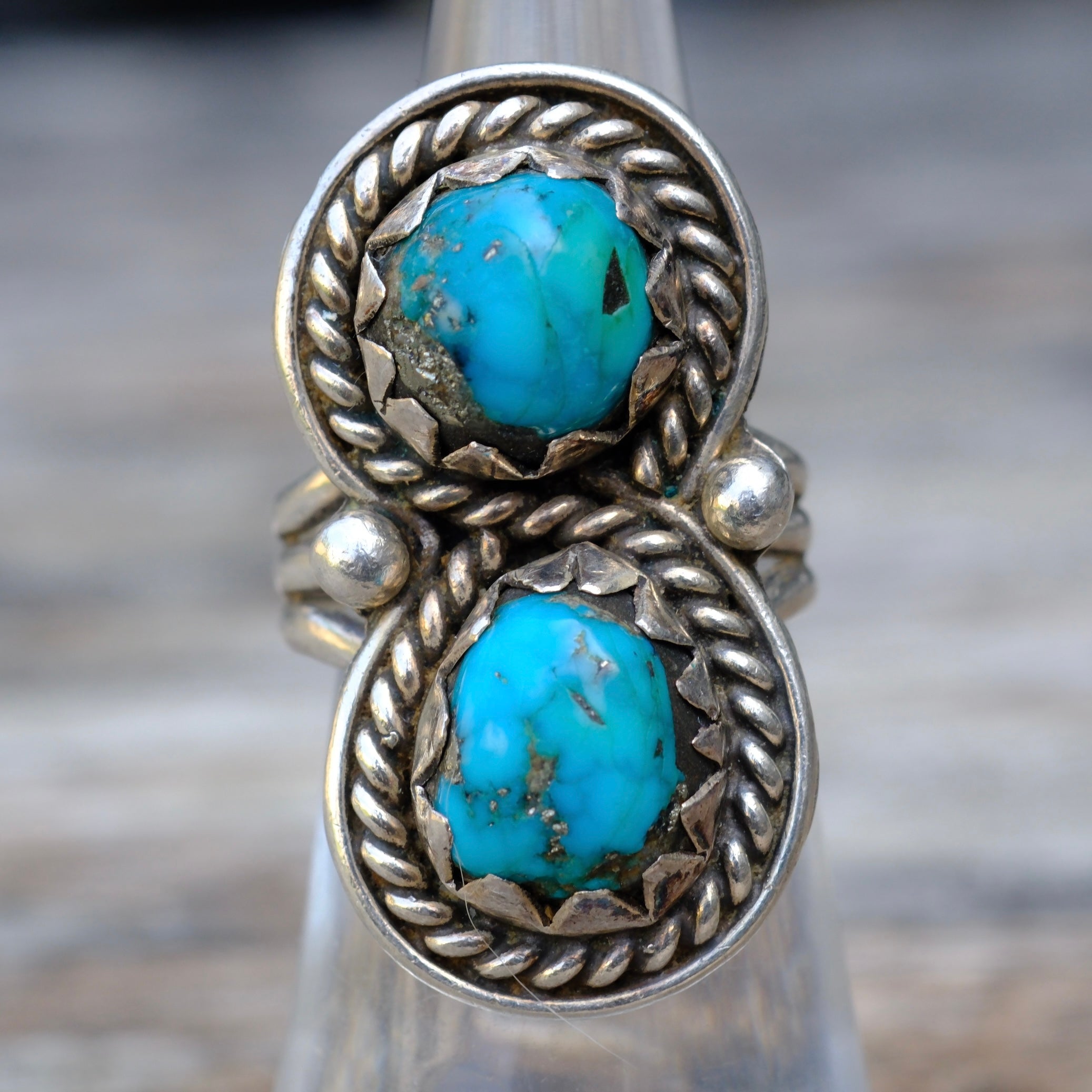 Vintage Sterling 2-Stone Turquoise Ring 5.75